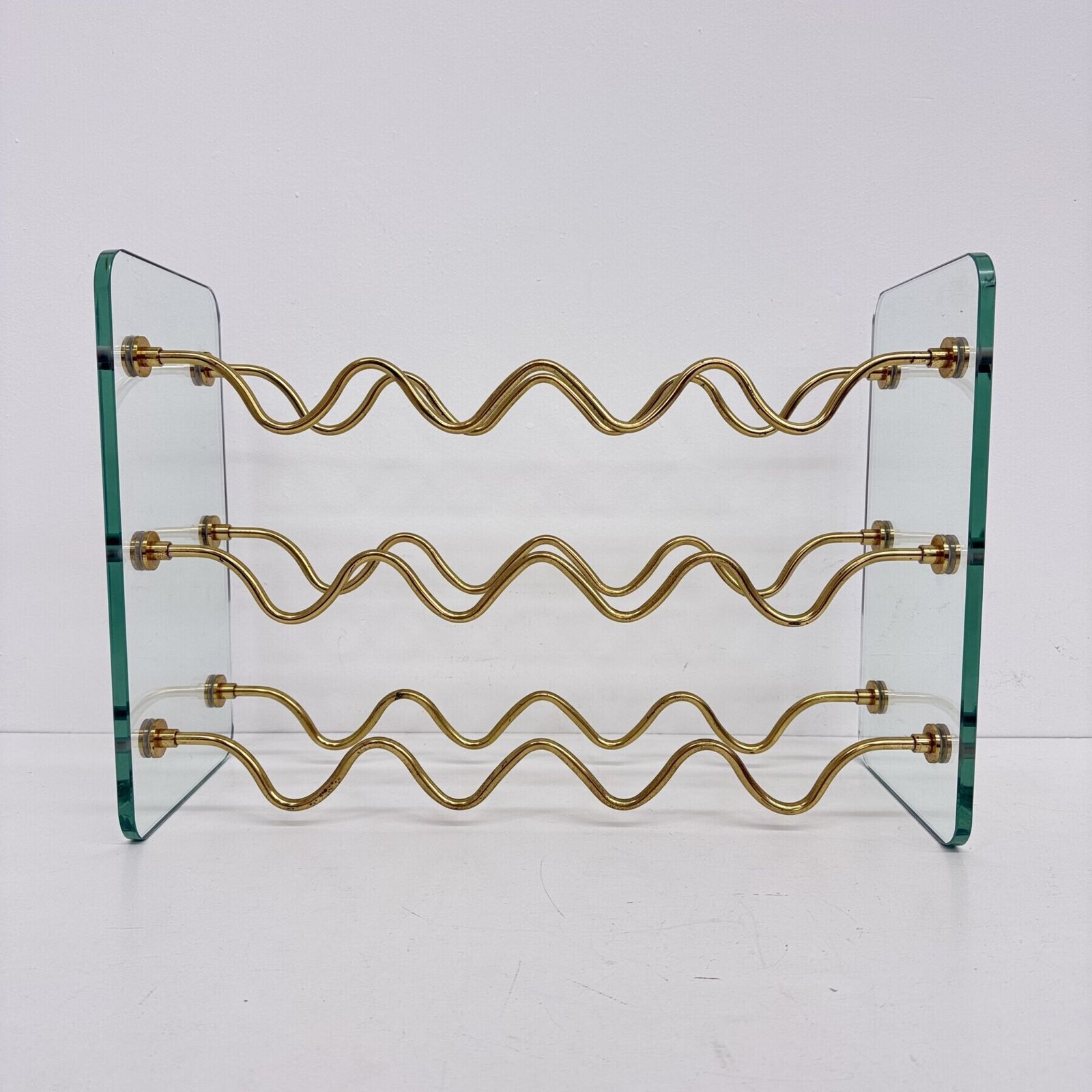 photo buy French Wine Rack In Glass And Brass By David Lange, 1970s
