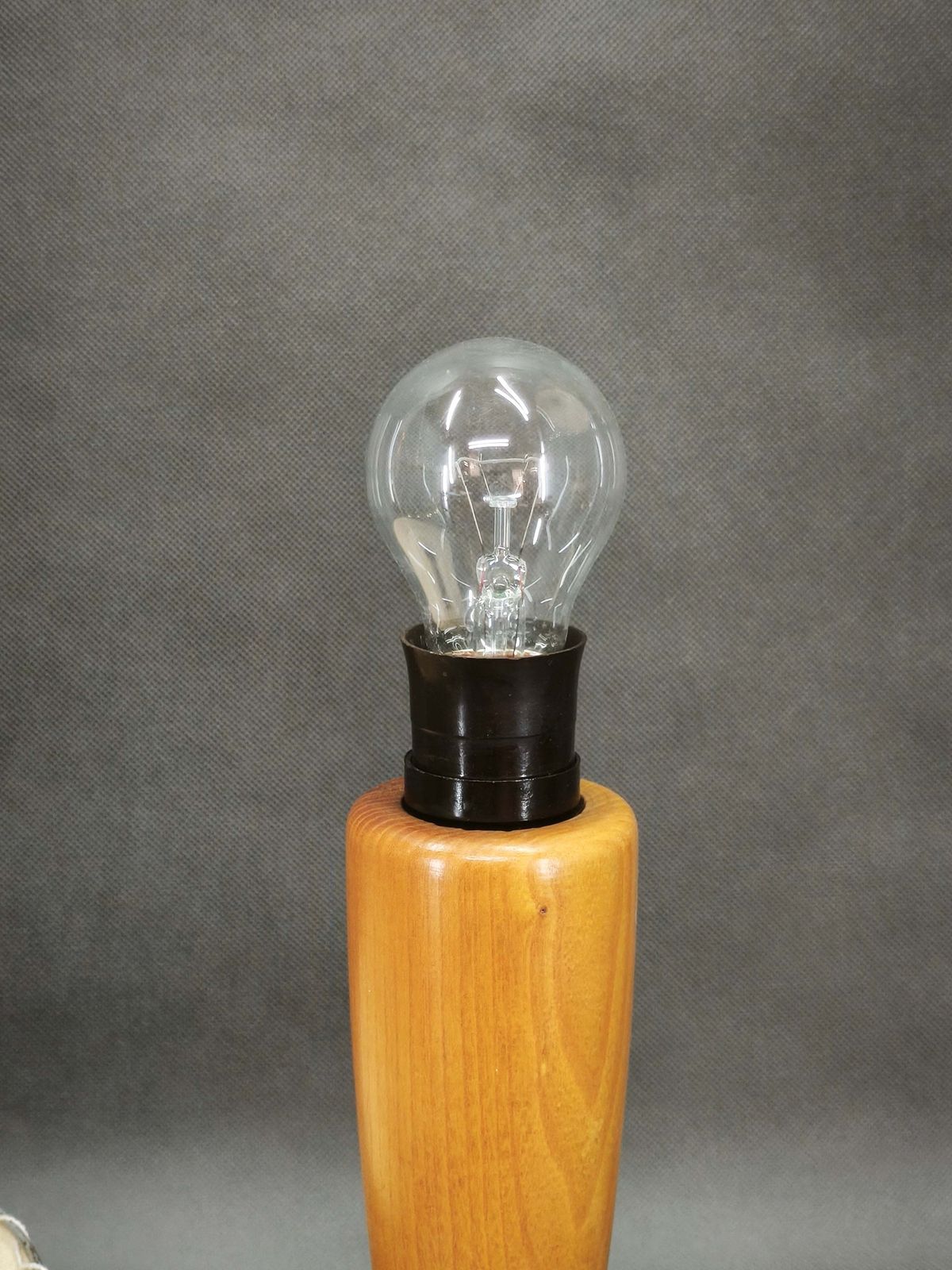 1960s Space Age Tripod Wood Table Lamp With Original Shade, Czechoslovakia photo vinterior