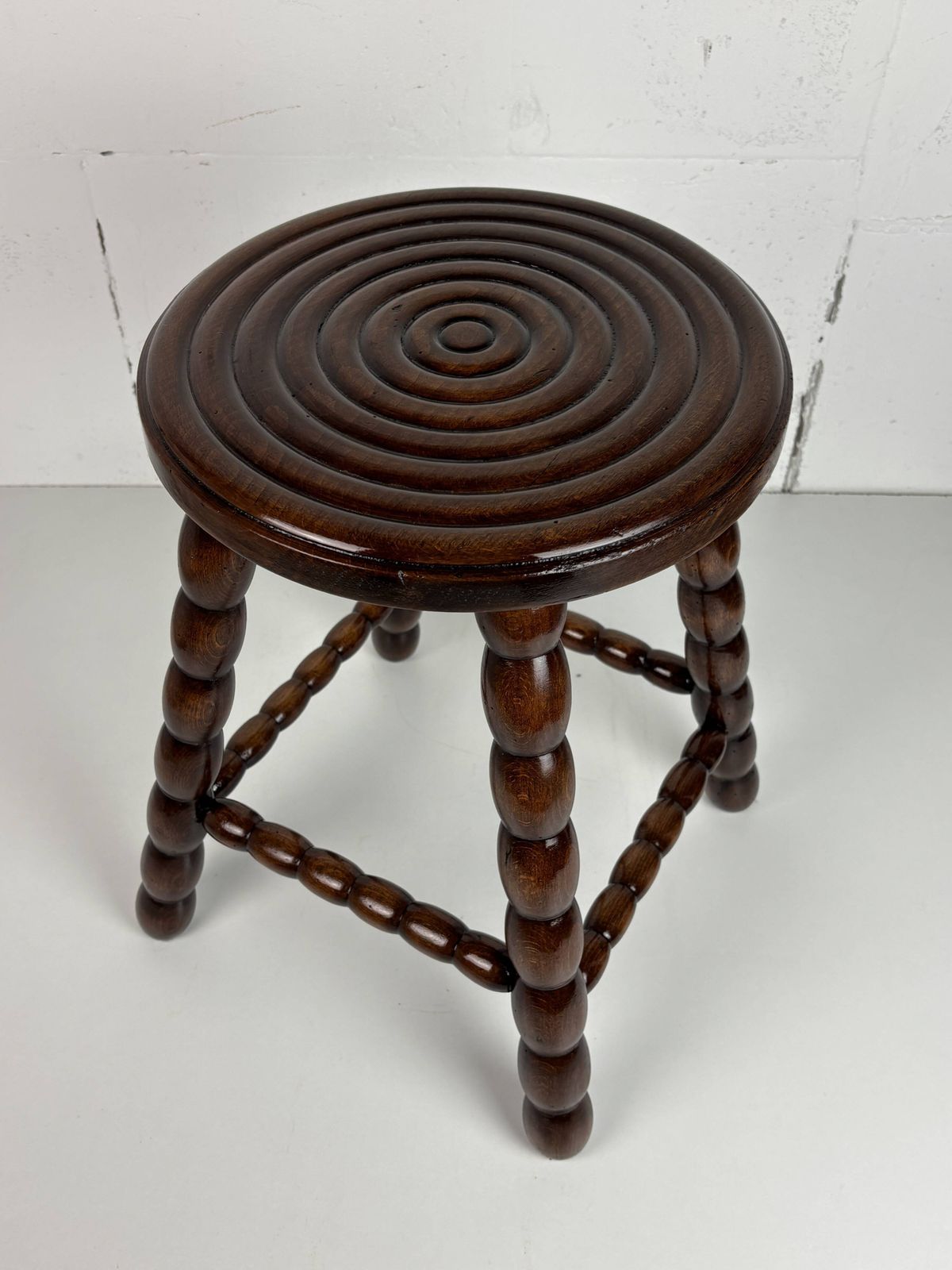 Midcentury Bobbin Wood Turned Stool, Charles Dudouyt Style, France, 1950s photo Furniture