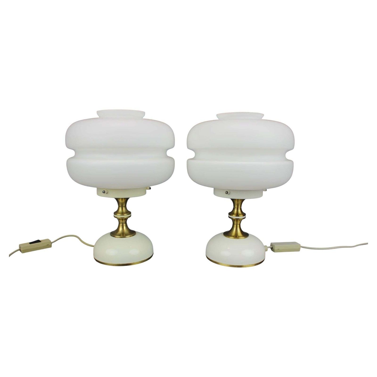 Paire de lampes de table Napako en verre opaline et laiton, Tchécoslovaquie, années 1970
