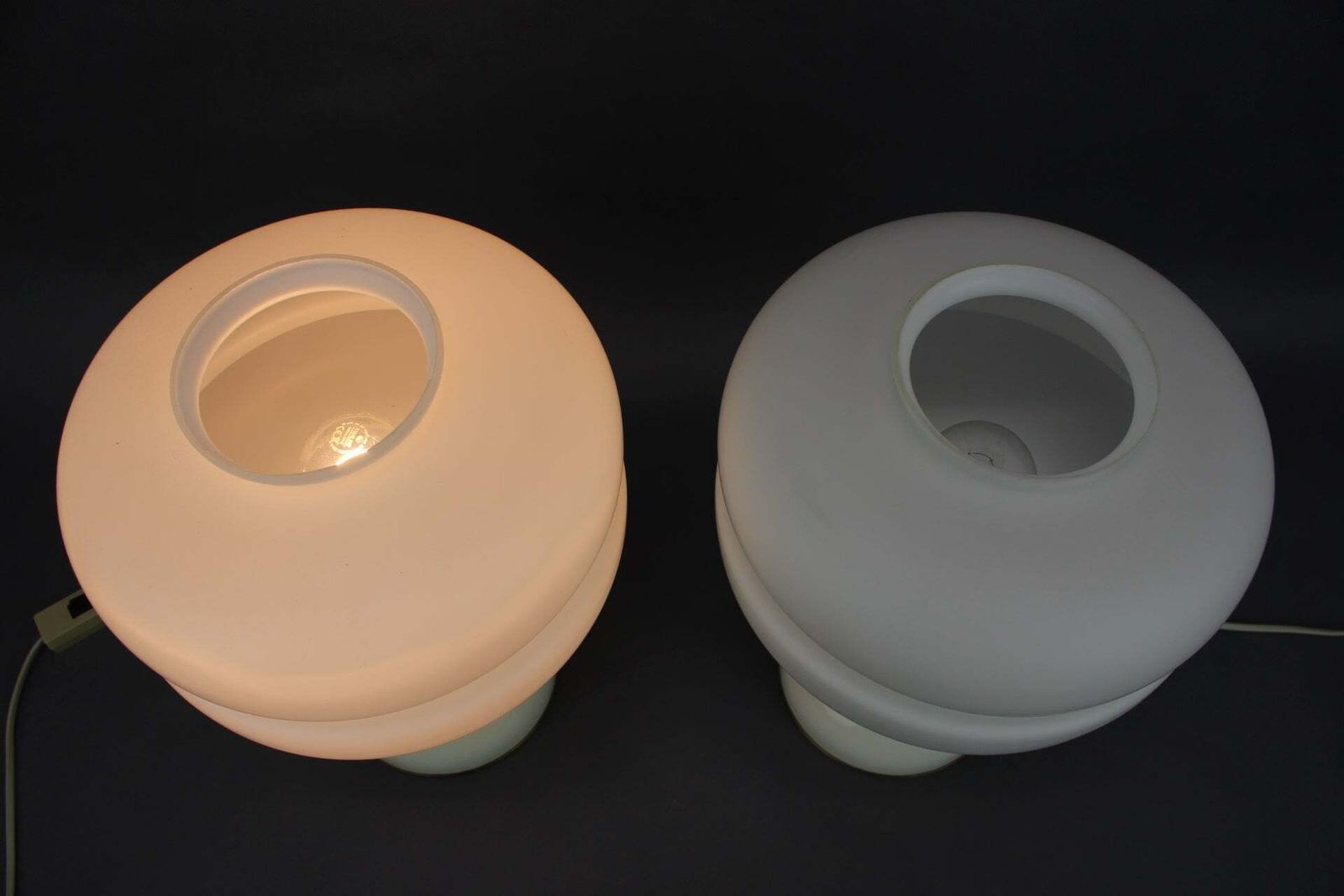Pair Of 1970s Napako Table Lamps In Opaline Glass And Brass, Czechoslovakia photo vintage