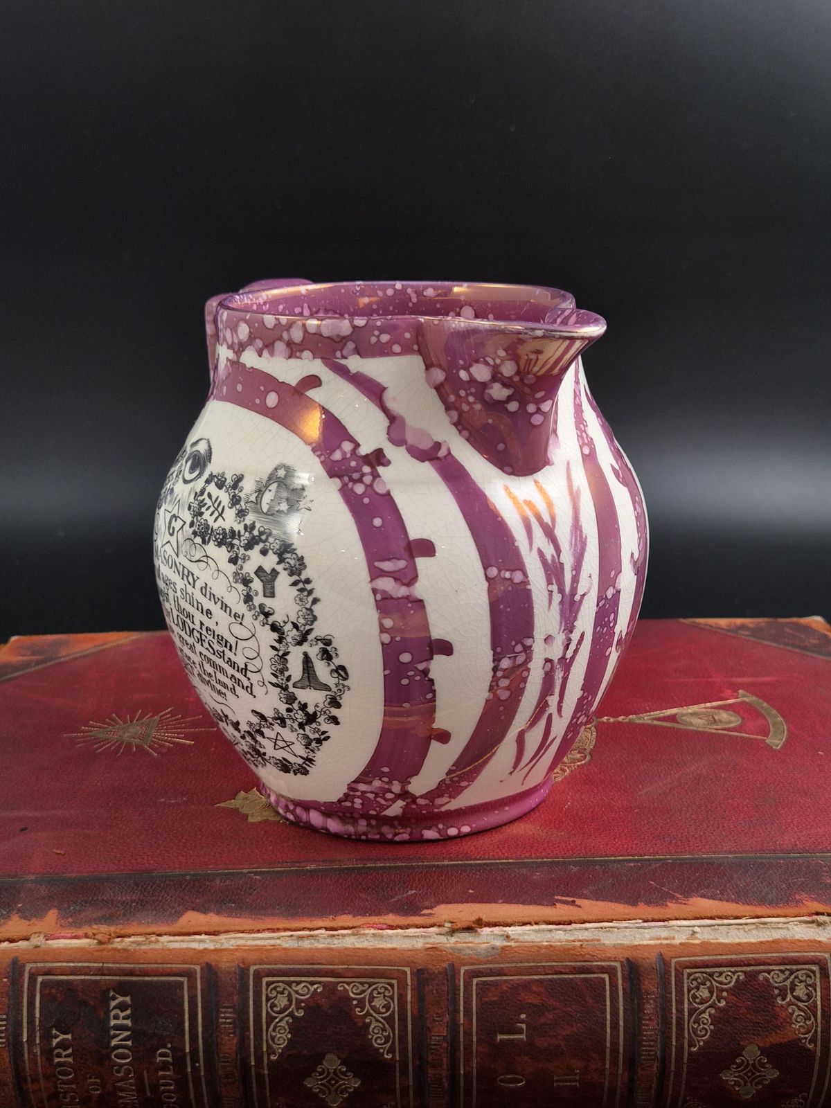 Sunderland Pink Splash Lustre Masonic Jug, Engels aardewerk, ca. 1820-1840 photo 400.0