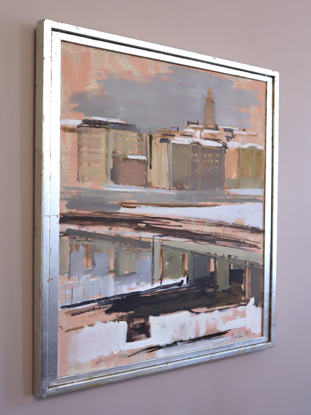 Stadsgezichten in olieverf op doek, jaren 1970 photo Kunst