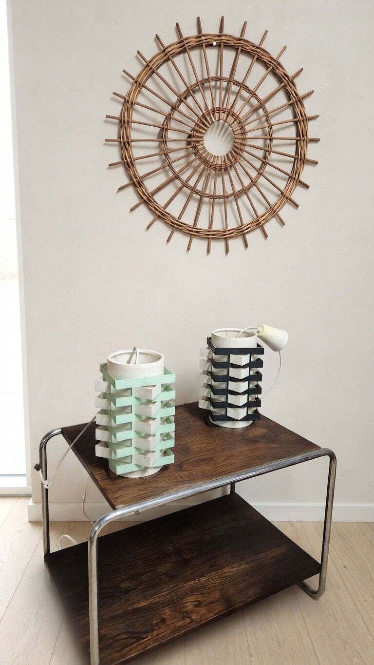 Paar Zeldzame Vintage Tafellampen, Sculpturaal Metalen Design, jaren 1970, 20 x 85 cm photo furniture