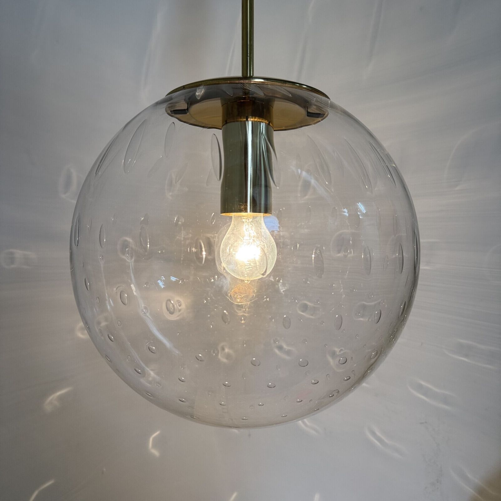 photo for sale Limburg Glashütte Glass With Brass Ball Pendant Hanging Lamp , 1970s