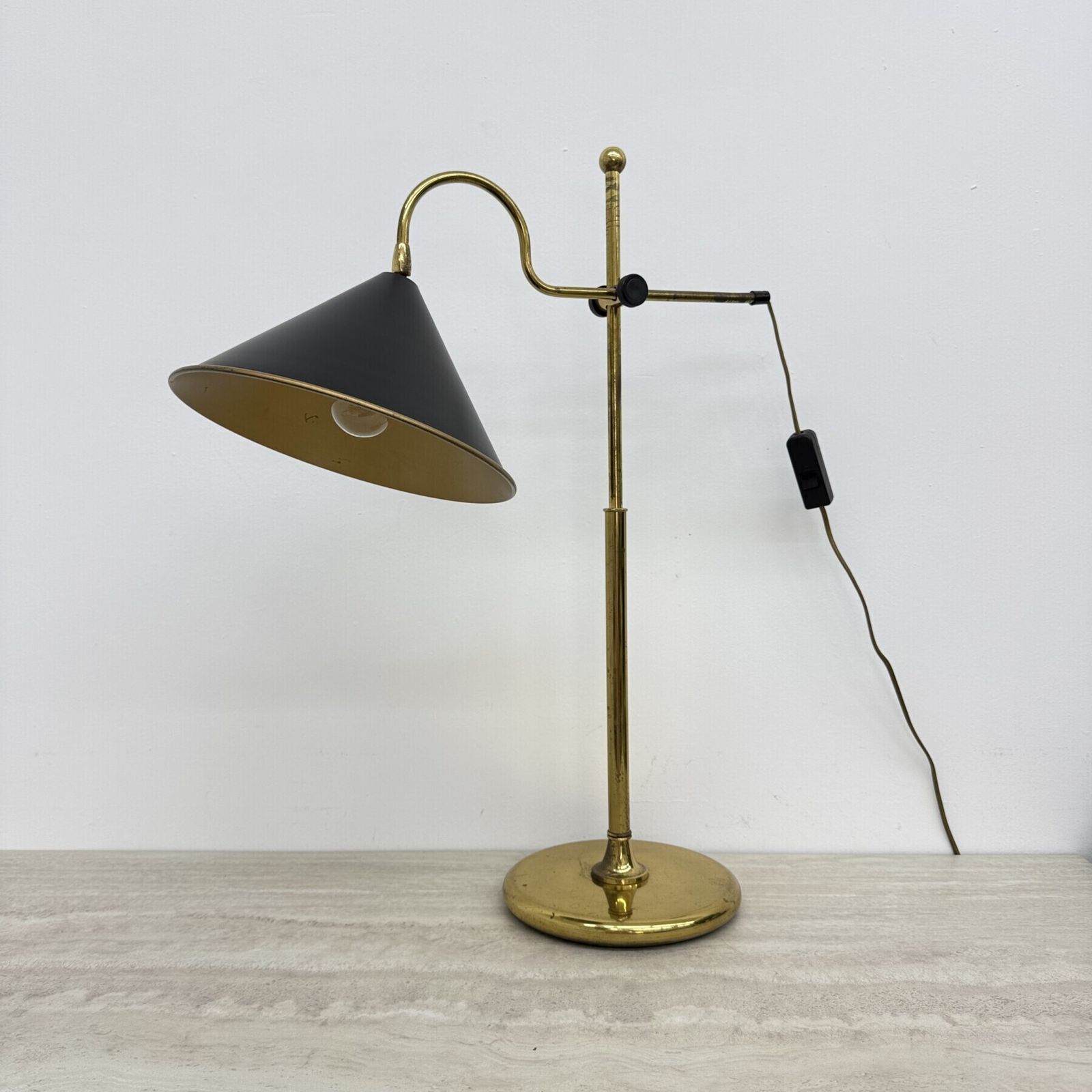 photo vintage Mid-Century verstelbare messing bureaulamp, jaren 1970