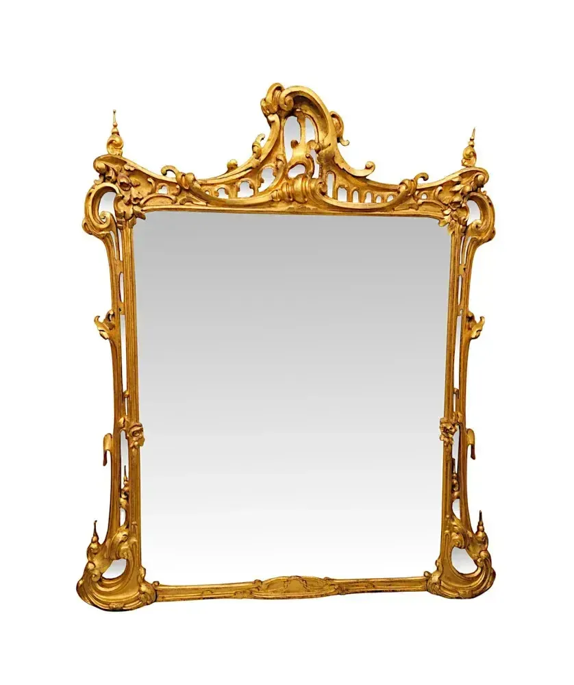 A Very Rare Large 19th Century Giltwood Chinese Chippendale Style Overmantel Mirror