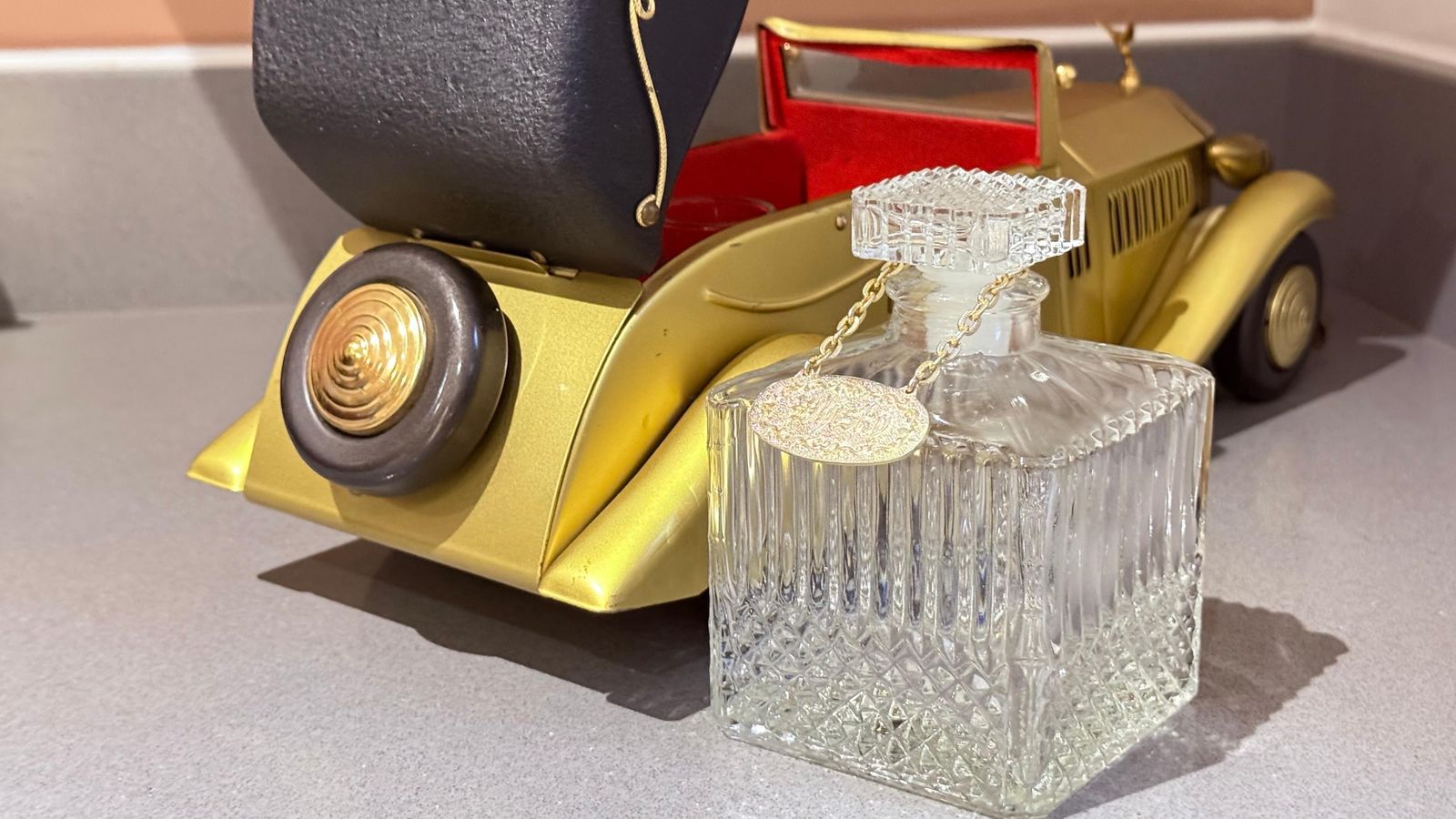 Luxe Muzikale Rolls Royce Barware Set Antiek Kristallen Karaf & 4 Shotglazen photo vinterior