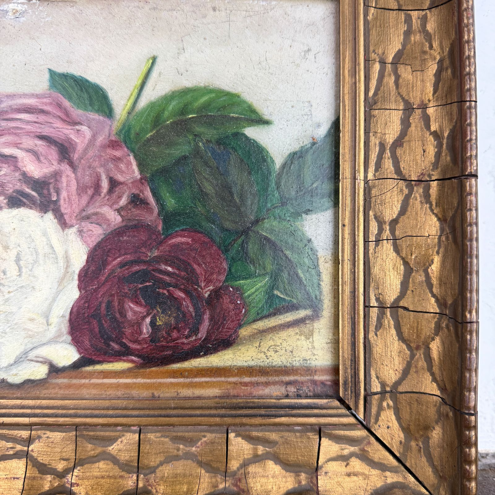 Antique Framed Painting, Original Floral Oil On Panel photo buy
