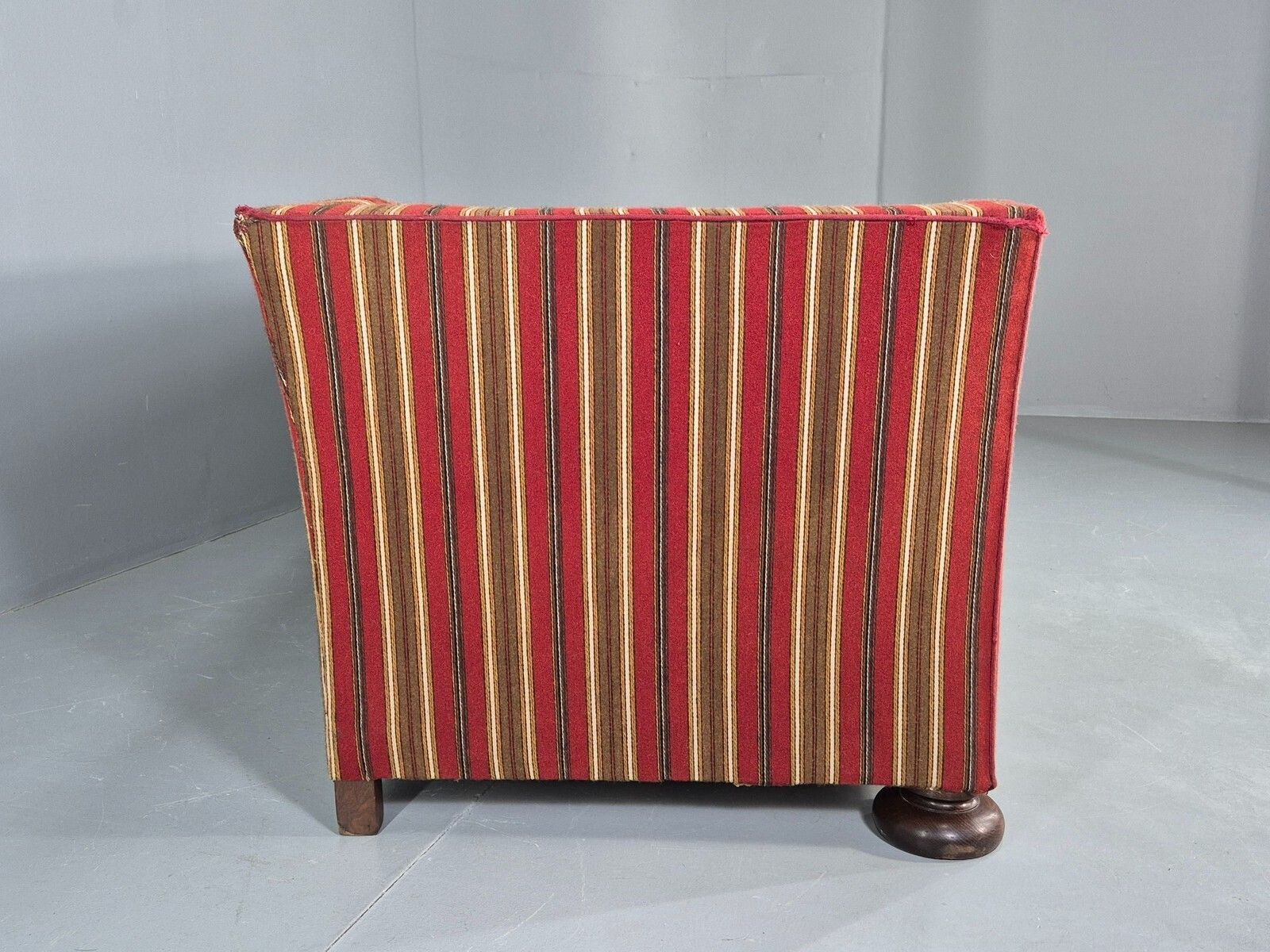Furniture Vintage Art Deco Danish 3 Seater Sofa Red Wool Stripe Upholstery photo