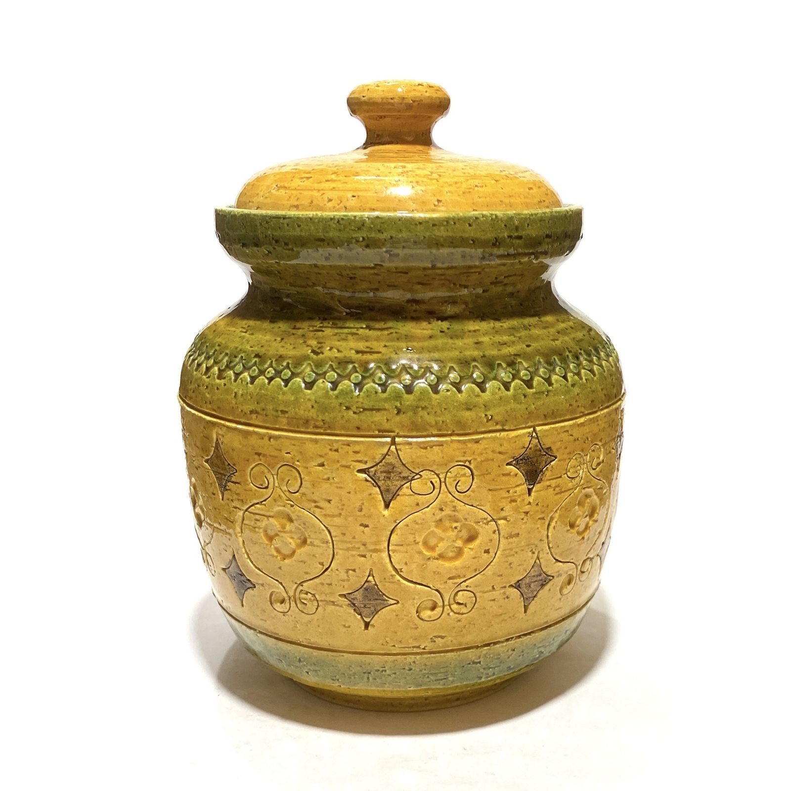Bitossi Arabesque grote pot met deksel van Aldo Londi, Italiaans aardewerk jaren 1960 photo vintage
