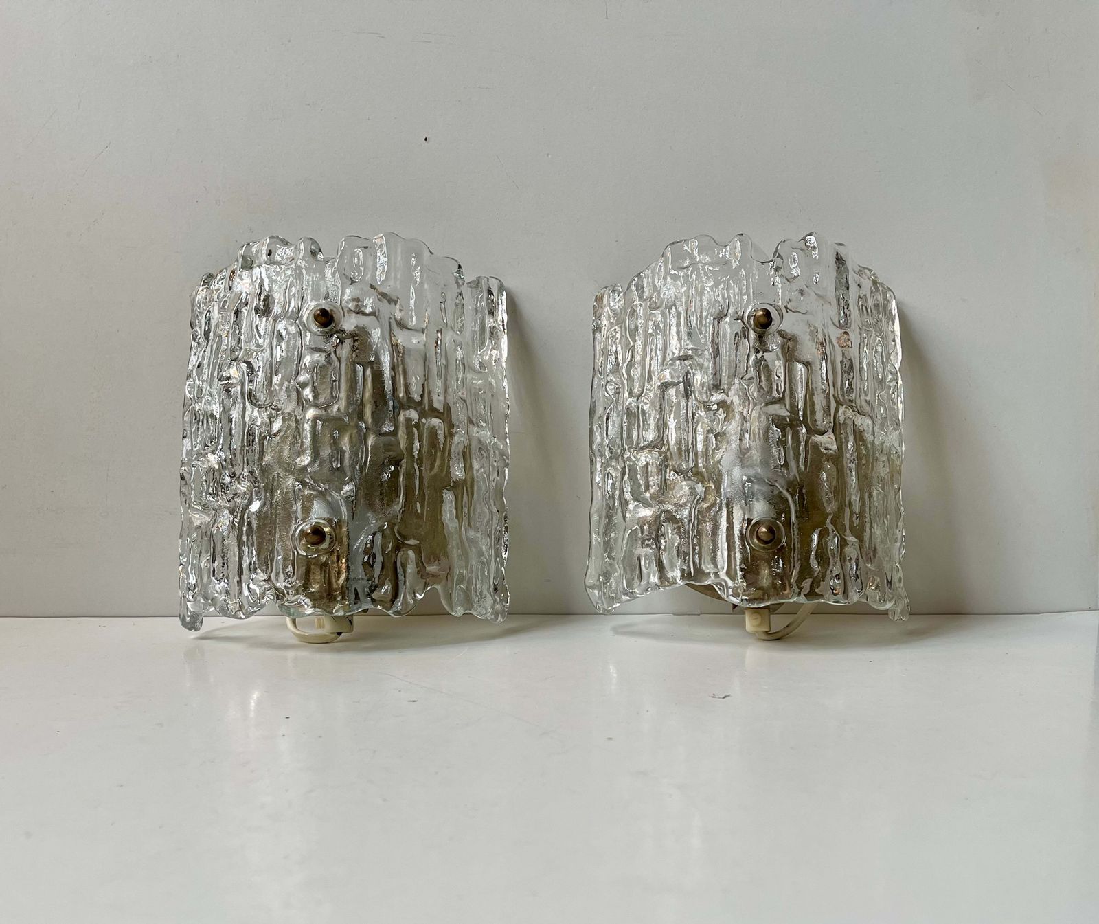 Appliques murales en verre cristal glacé, par Carl Fagerlund pour Orrefors, Suède, années 1960 photo 680.0