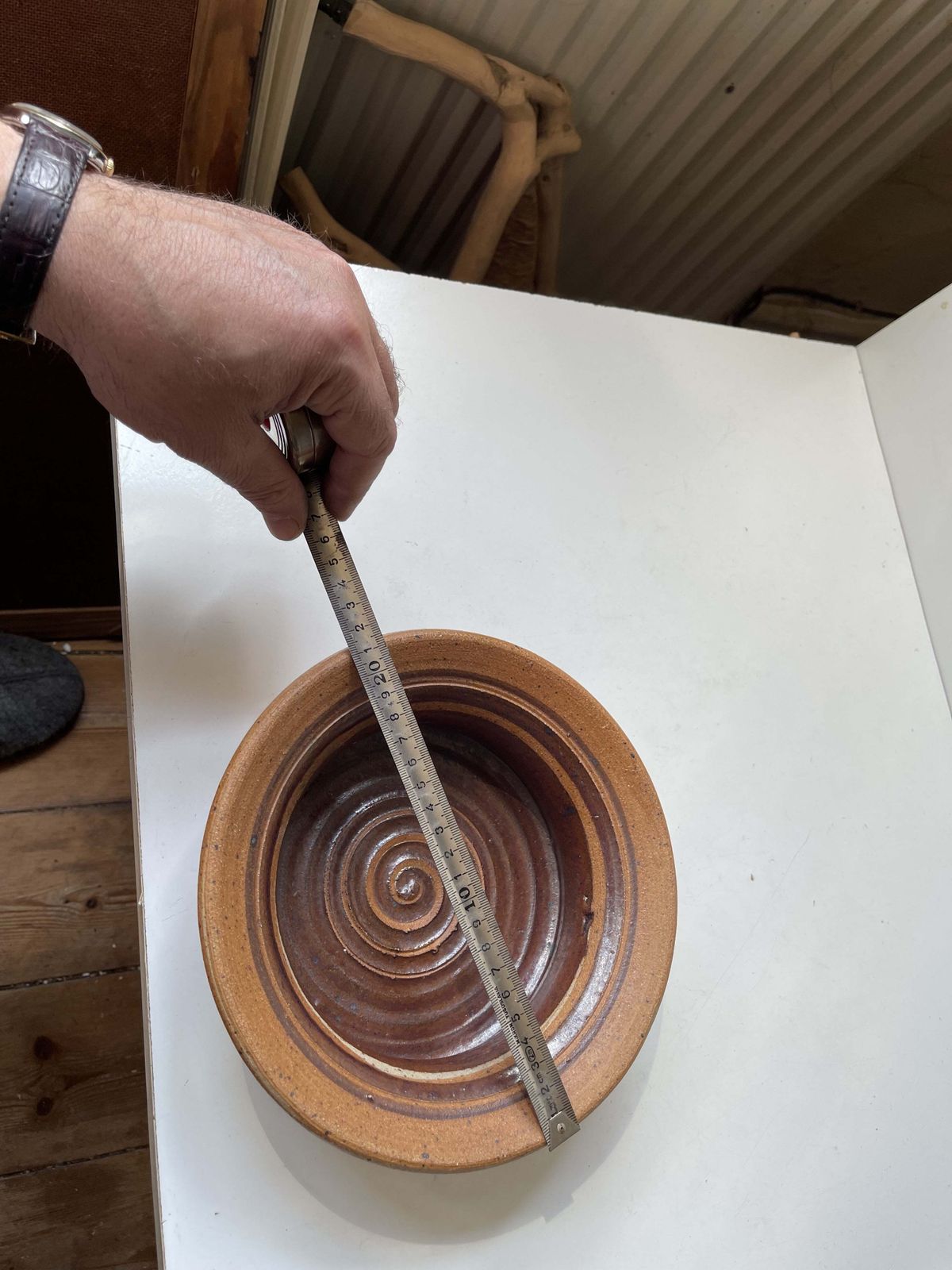 Danish Modern Tue Poulsen Stoneware Dish With Spiral Glaze, 1970s photo vintage