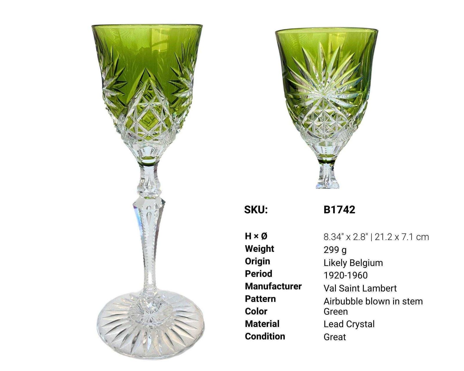 Val Saint Lambert & Saint Louis | (3) groene kristallen glazen. photo furniture