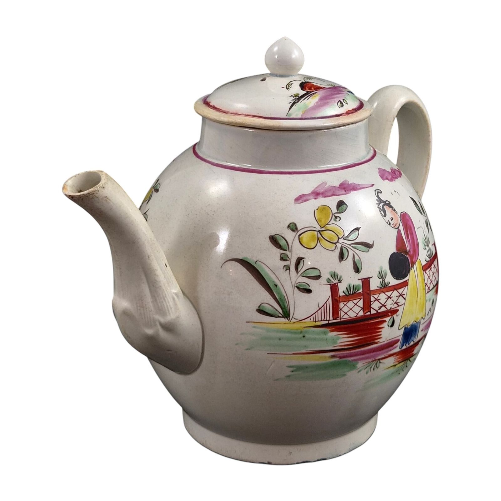 Zeldzame 18e-eeuwse chinoiserie creamware theepot, waarschijnlijk Engels photo vinterior