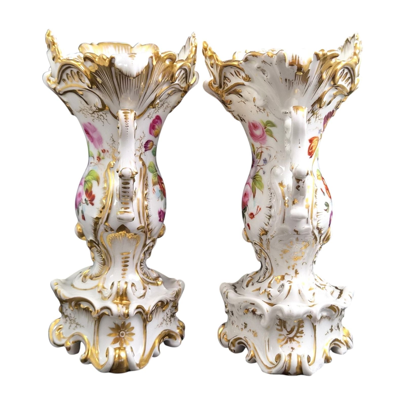 French Jacob Petit Rococo Revival Porcelain Vases, Fontainebleau, C.1840 photo Home Decor