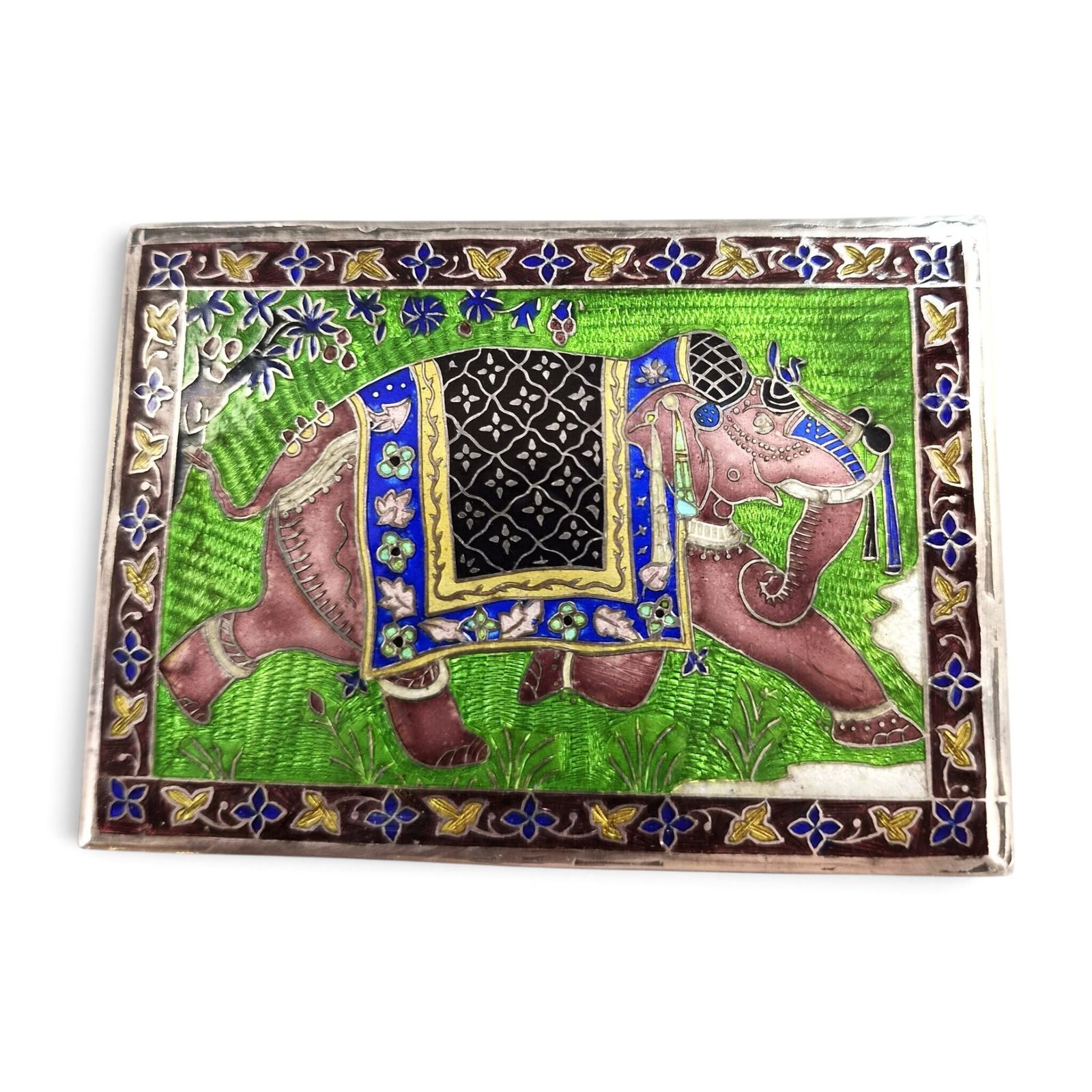 Vintage Indische 925 zilver email doos voor speelkaarten of sigaretten