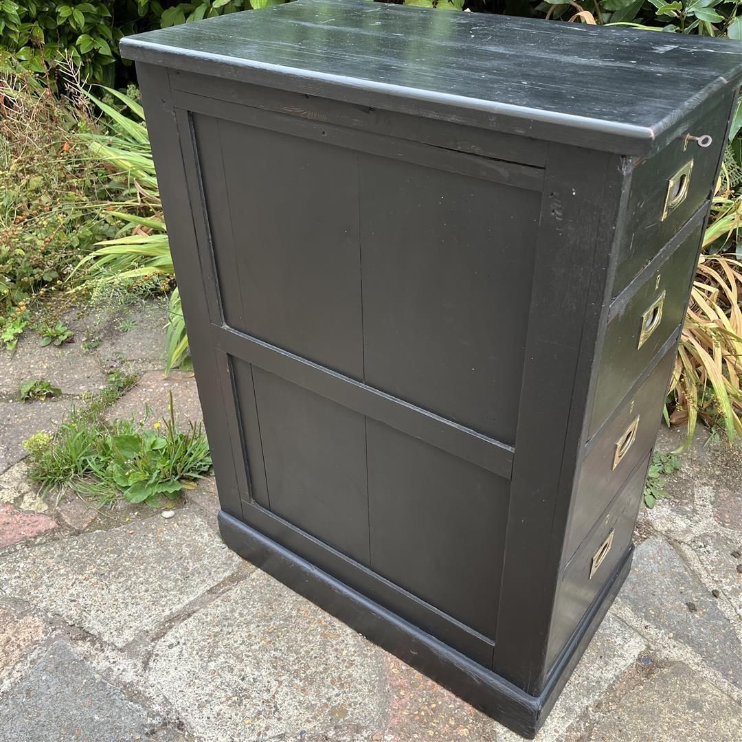 photo furniture Antique Wooden Tall Narrow Chest Of Drawers In Black Paint