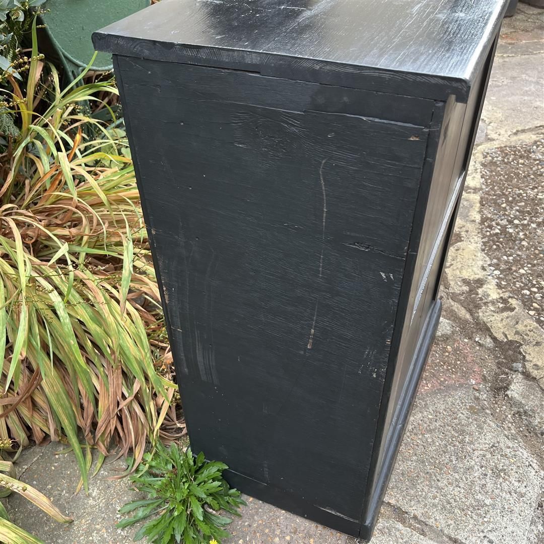 295.0 Antique Wooden Tall Narrow Chest Of Drawers In Black Paint photo