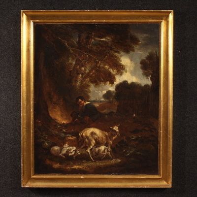 18e-eeuws Engels schilderij, pastoraal landschap