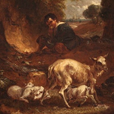 18e-eeuws Engels schilderij, pastoraal landschap photo Kunst