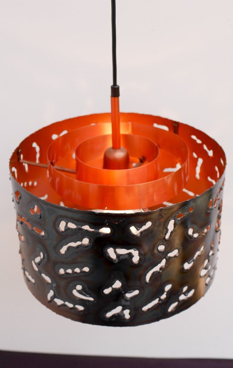 photo furniture Brutalistische koperen hanglamp van Boréns, jaren 1970
