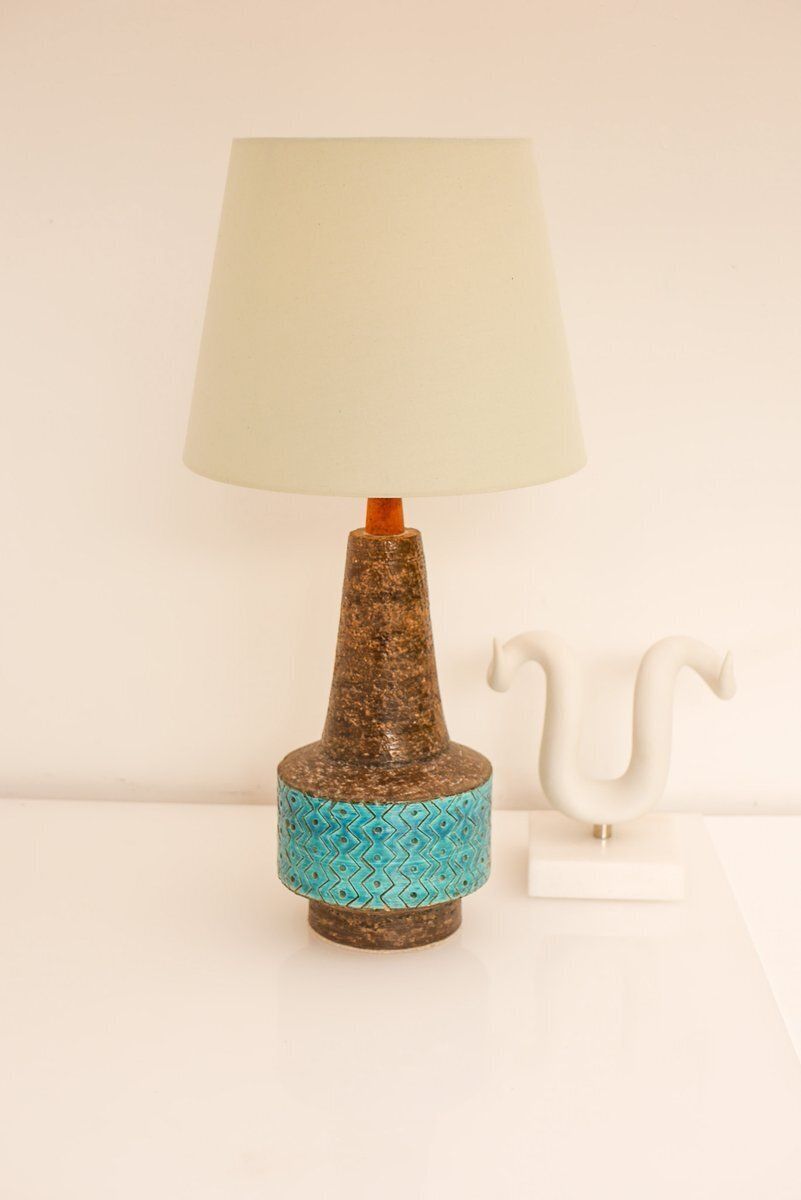Bitossi Pottery Lamp In Rimini Blue Ceramic By Aldo Londi, Italy, 1970 photo for sale