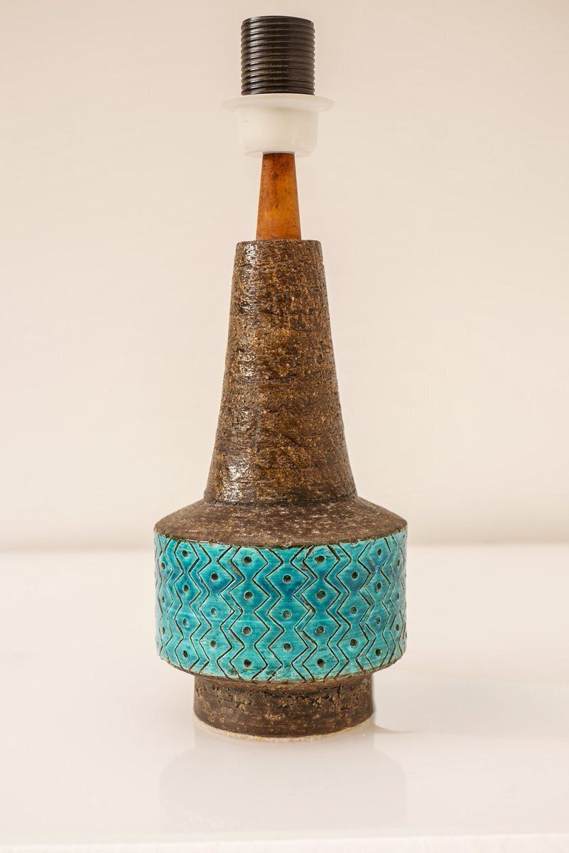 Bitossi Pottery Lamp In Rimini Blue Ceramic By Aldo Londi, Italy, 1970 photo Lighting