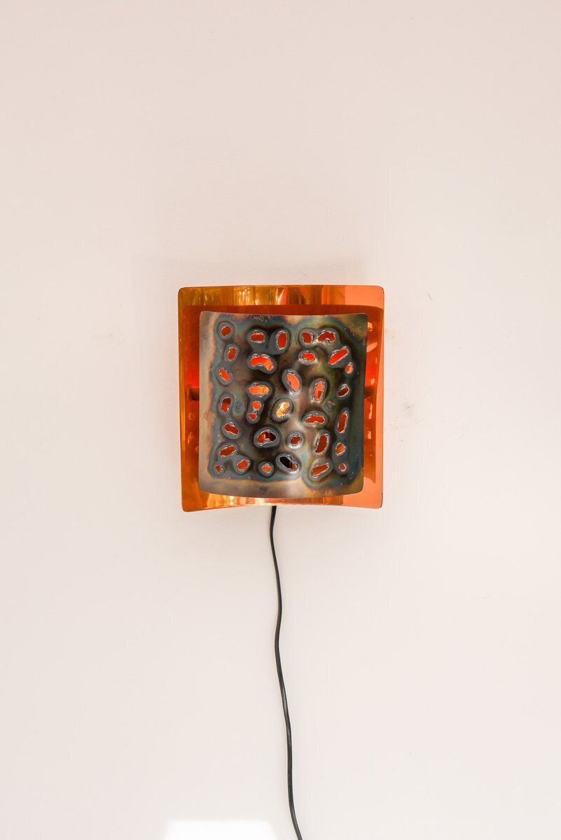 Applique murale Brutalist vintage en cuivre, Boréns, années 1960 photo Luminaires