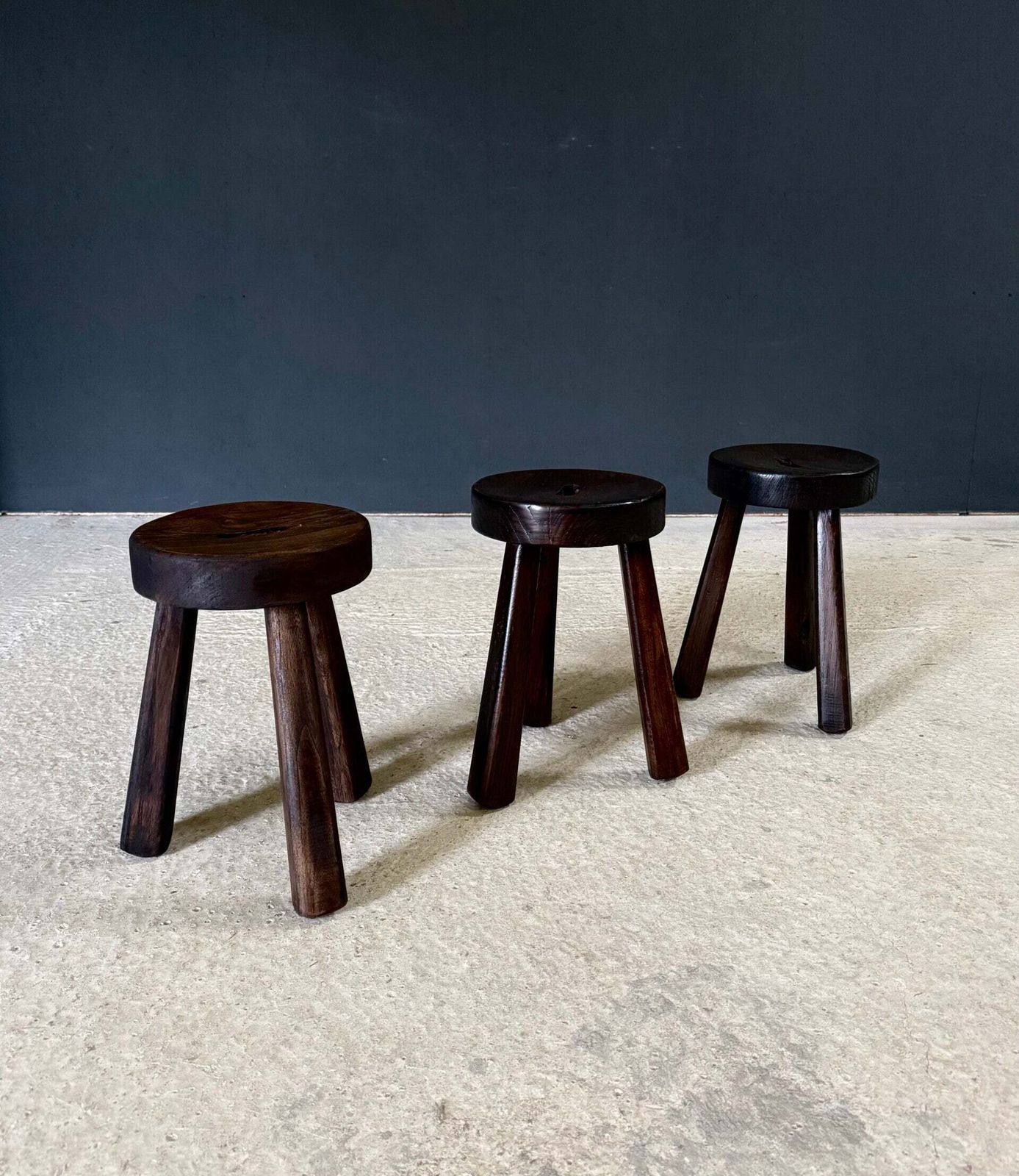 1950's Brutalist Design Handcrafted Tripod Stool Set photo 575.0