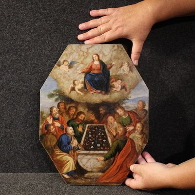 7700.0 Ancient Oil Painting On Marble From The 16th Century, Assumption Of The Virgin photo