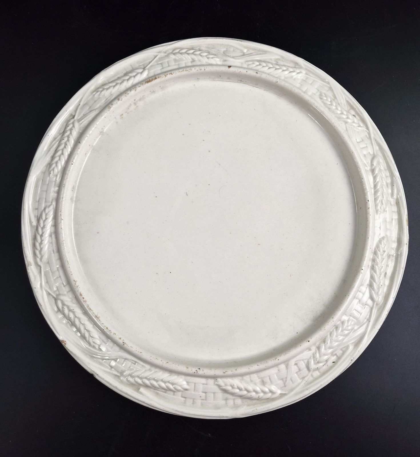 photo furniture Victorian White Ironstone Cheese Dome And Stand, Wheat And Lattice, C.1875