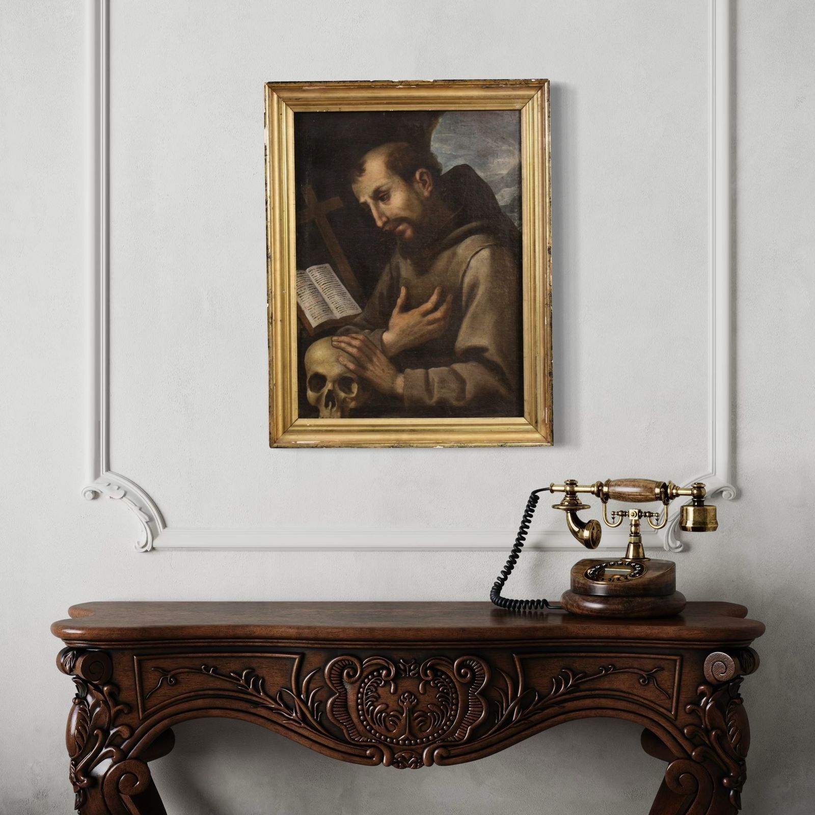 Peinture italienne du XVIIe siècle, saint François d'Assise photo vinterior