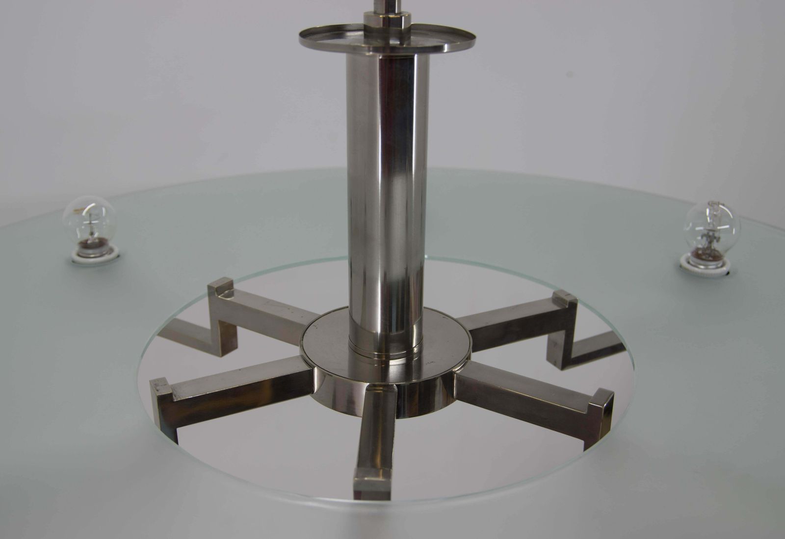 Large Functionalist 6 Flamming Nickel Plated Chandelier, 1930s photo buy