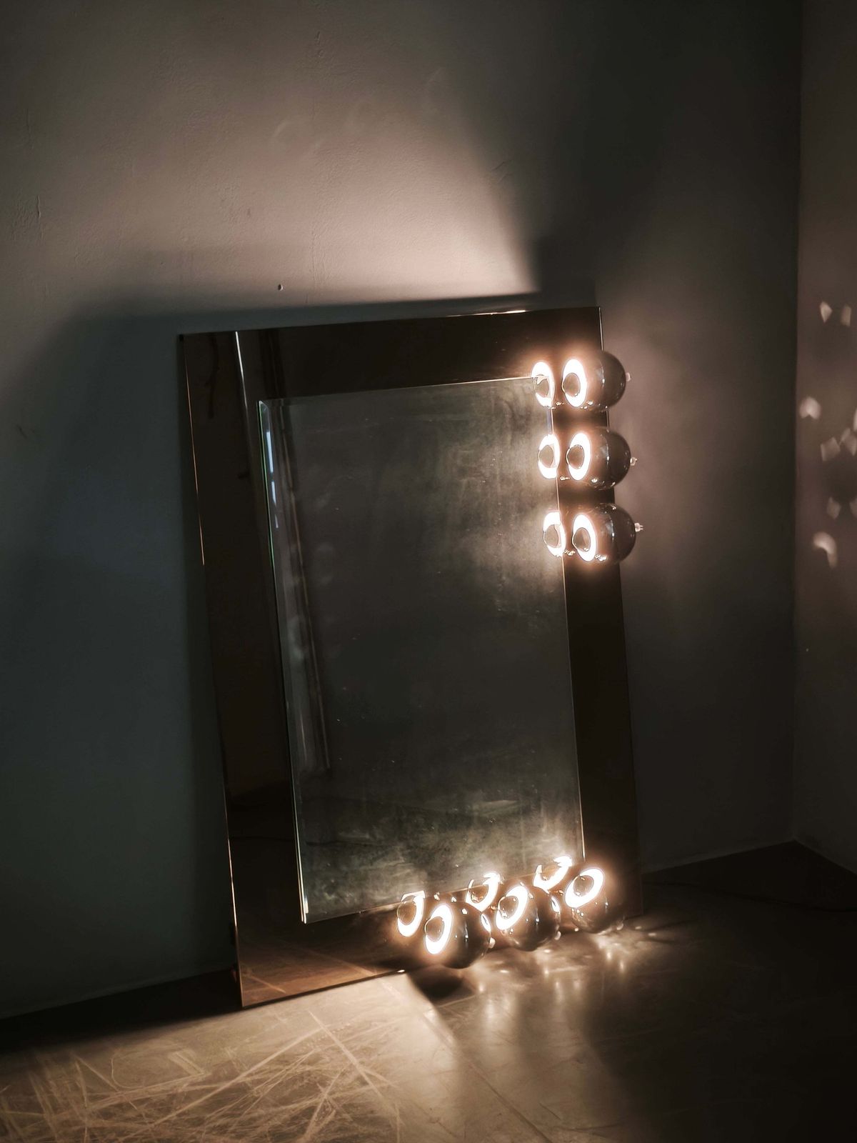 Italian Space Age Mirror With Six Chrome Eyeball Lights, 1970s photo for sale