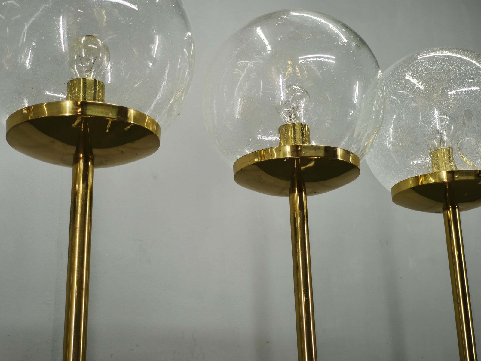 Set Of 4 Space Age Brass And Bubble Glass Floor Lamps, Kamenický šenov 1970s photo 2700.0