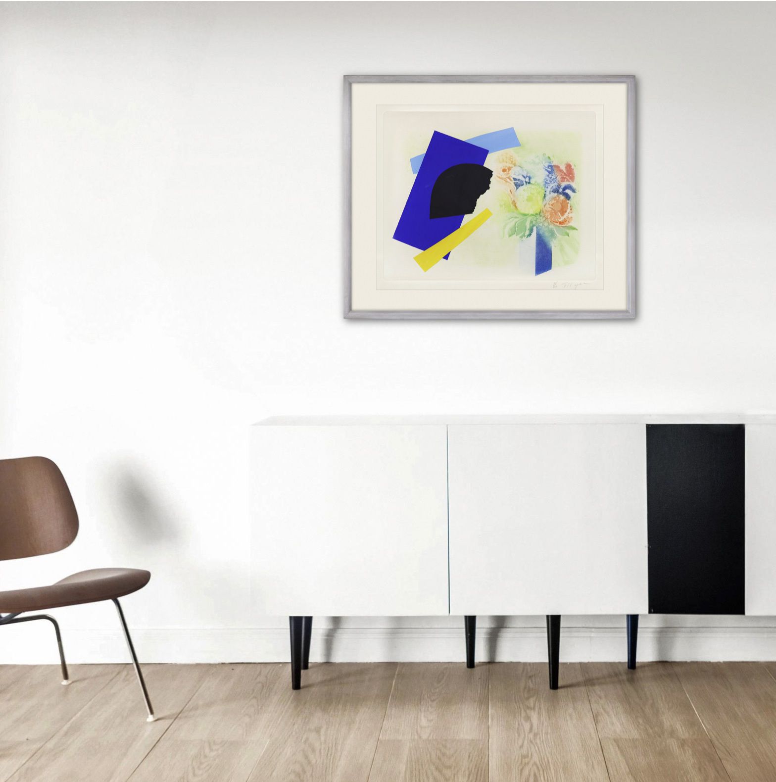 Grote ingelijste gesigneerde genummerde limited edition ets met collage van William Tillyer photo Kunst