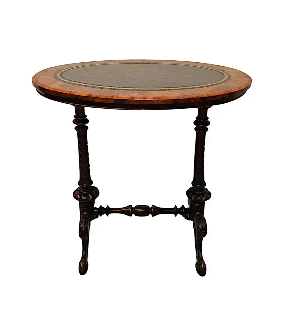 A Stunning 19th Century Neat Size Burr Walnut Lamp Or Occasional Table With Leather Insert
