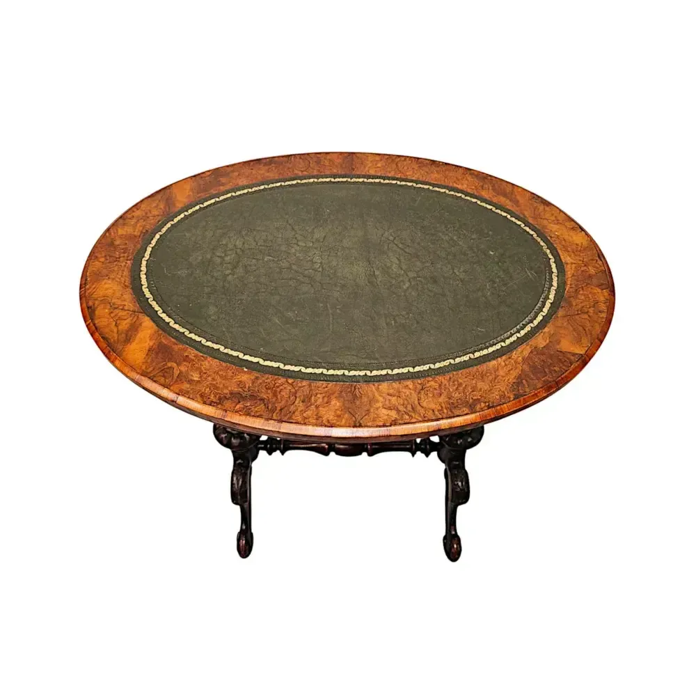 A Stunning 19th Century Neat Size Burr Walnut Lamp Or Occasional Table With Leather Insert photo for sale