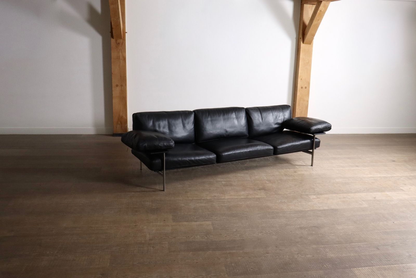 Diesis Three Seater Sofa in Black Leather by Antonio Citterio for B&B Italia, 1970s