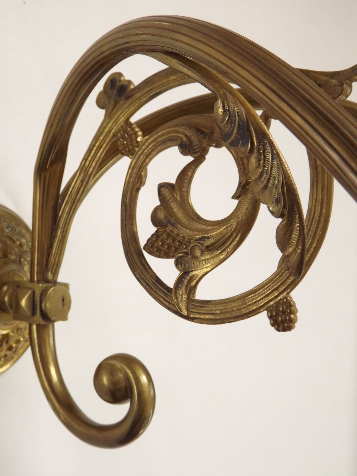 245.0 French Vintage Double Brass Wall Light Ornate Scrolled Arms Frilled Glass Shades photo
