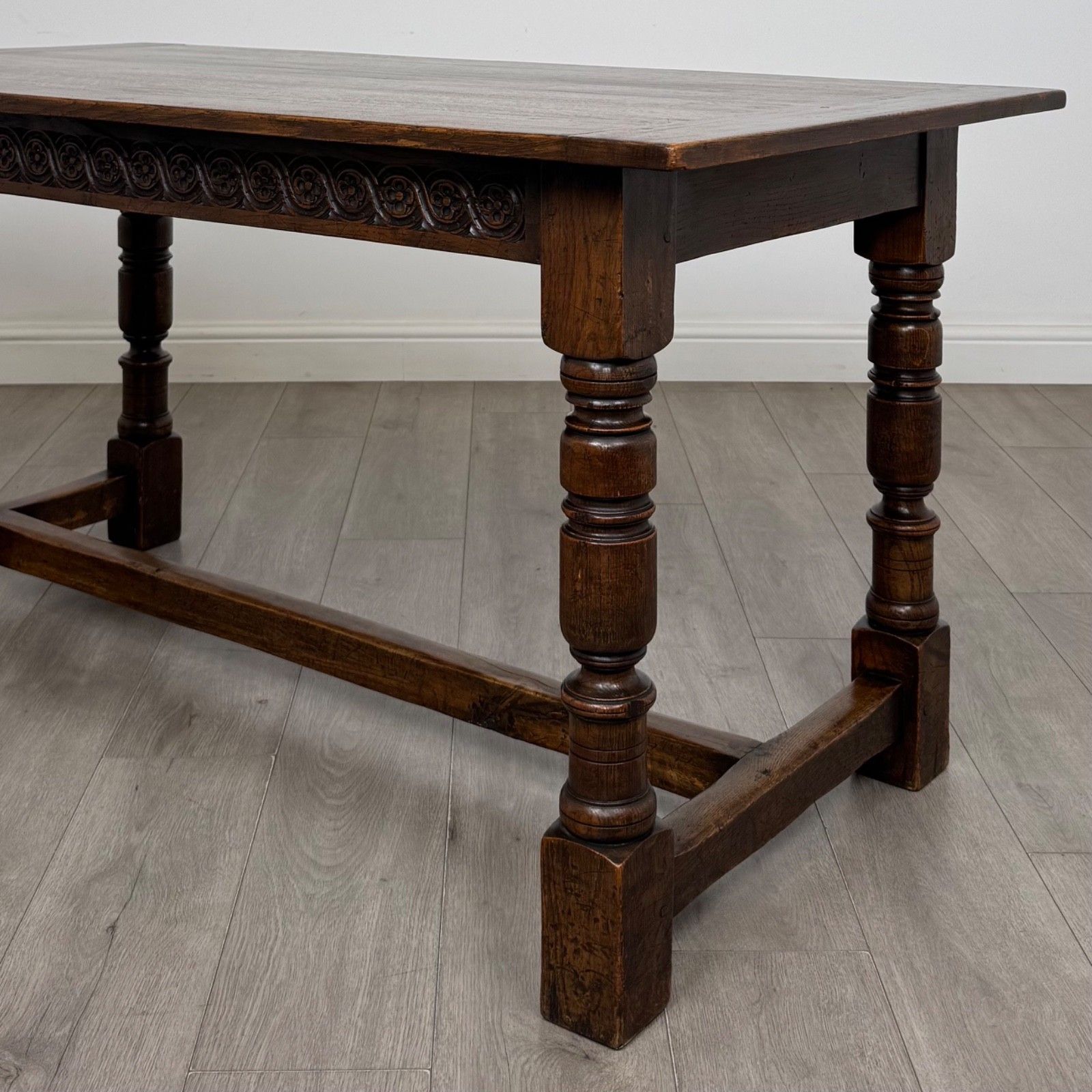 Antique Carved Oak Dining Table | Turned Legs | Af 6395 photo 825.0