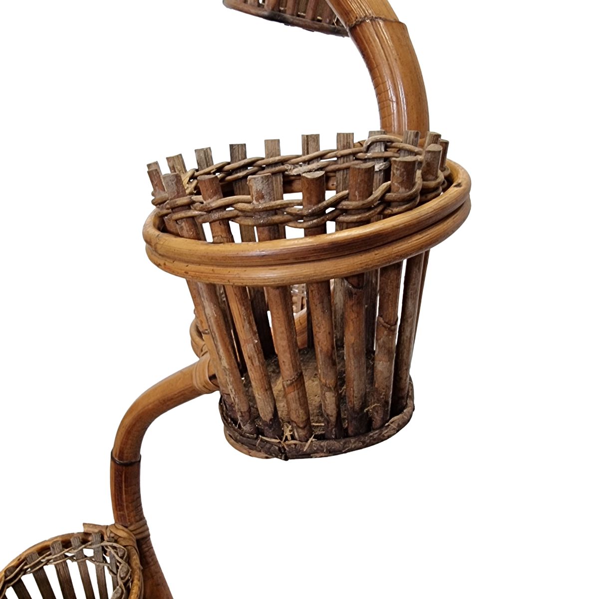 Vintage Snake Rattan Plant Stand – 50s/60s photo for sale