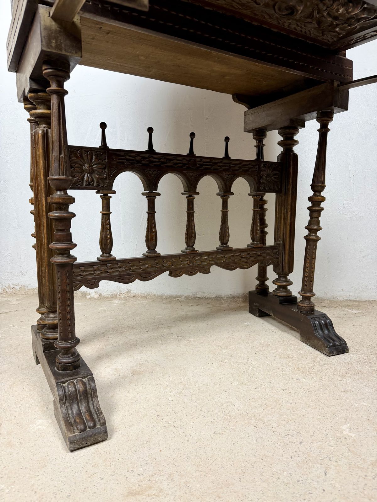 Furniture Spanish Carved Wood Bargueño With Figural Decoration photo