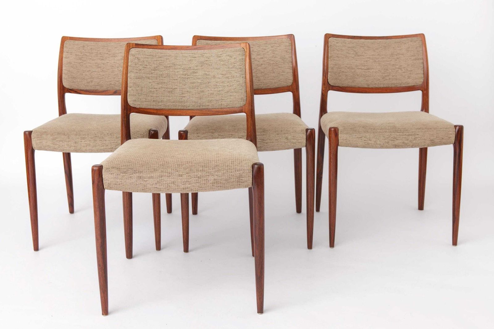 Set van 4 Niels Otto Møller Model 80 Palissander Eetkamerstoelen, Danish Modern, jaren 1960