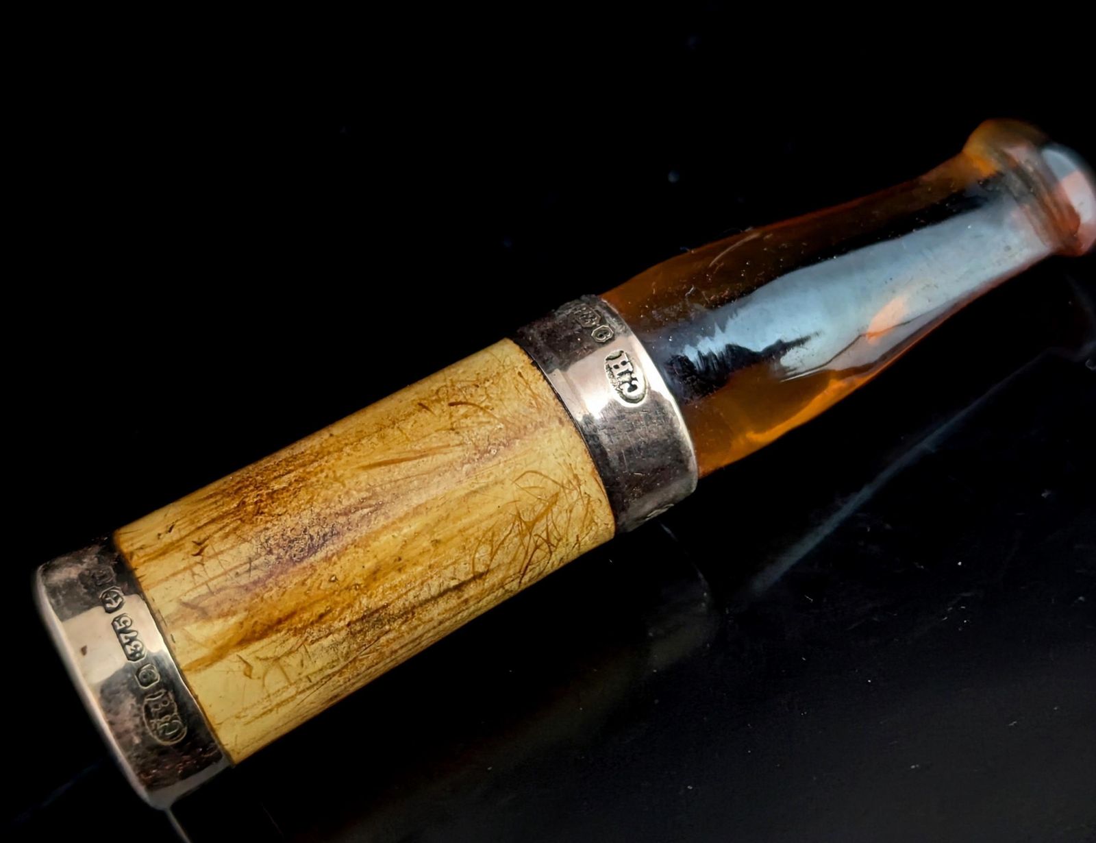 Antiek Meerschaum en amber cheroot-houder, 9kt goud, in etui, sigarenhouder photo buy