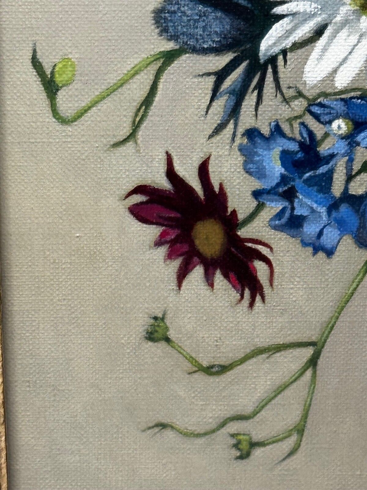 photo vintage Schots olieverfschilderij wilde bloemen heide distels madeliefjes door Dan Ferguson ROI