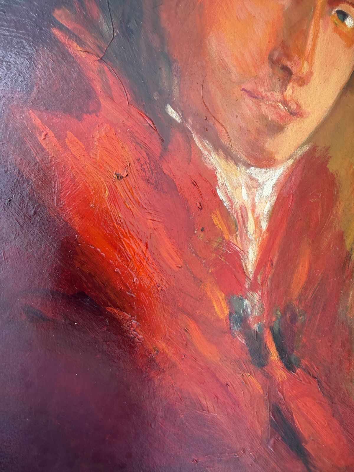 Portrait expressionniste espagnol de femme au chapeau rouge, huile sur panneau, art européen, années 1990, Joaquim Hidalgo photo vinterior