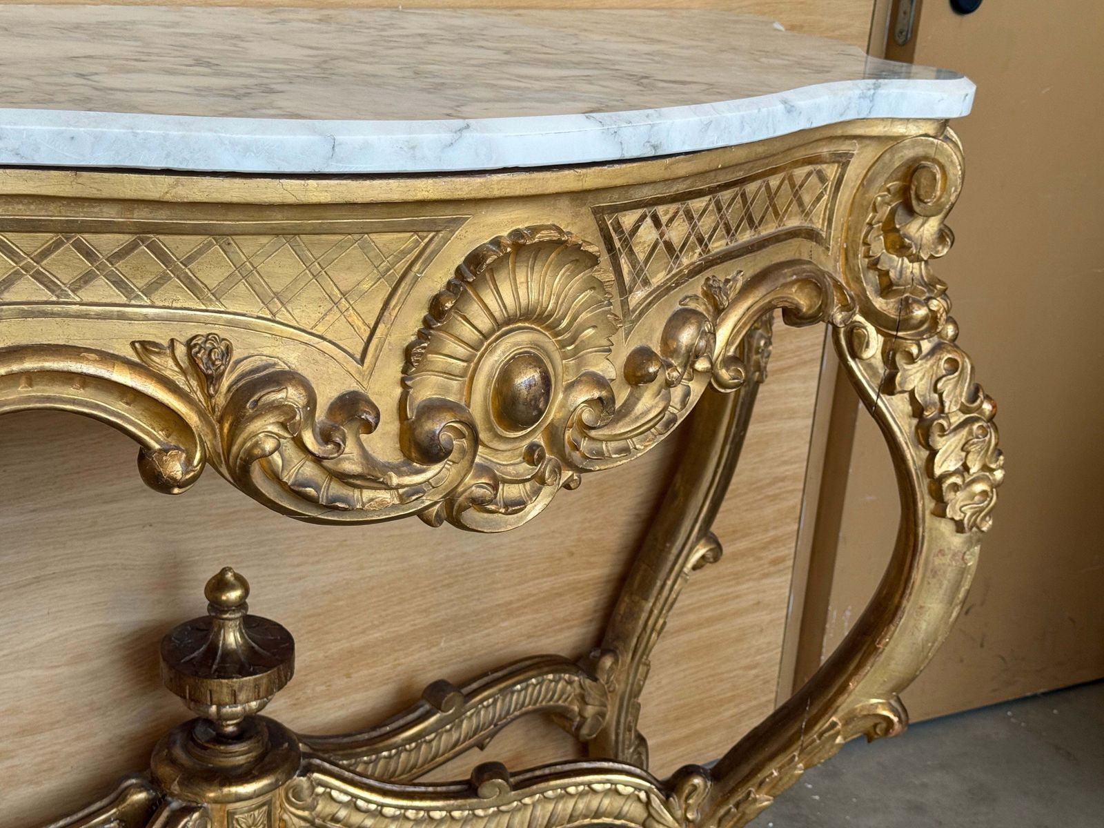 Louis XV Giltwood Console Table With Fine Gold Leaf And Shaped Marble Top photo 4756.0