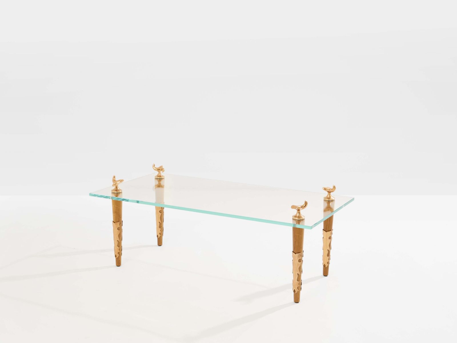 Garouste & Bonetti Solid Oak And Bronze Glass Coffee Table 1995 photo for sale